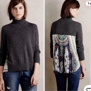 Anthropologie Moth Rona Mock Turtleneck Cashmere Blend Sweater with Pleated Back